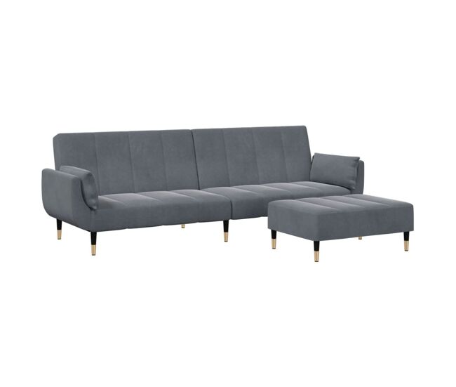 Vidaxl sofá cama de 2 plazas con taburete terciopelo gris oscuro