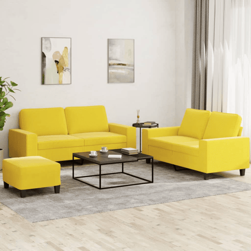 vidaXL 3 pcs conjunto de sofás tecido amarelo-claro vidaXL 3 pcs conjunto de sofás tecido amarelo-claro