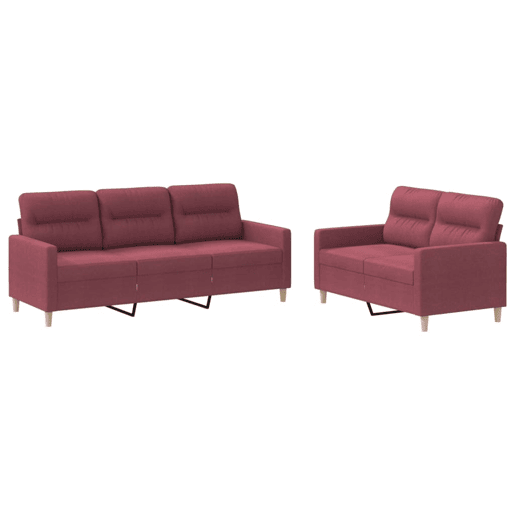 vidaXL 2 pcs conjunto de sofás com almofadões tecido vermelho tinto vidaXL 2 pcs conjunto de sofás com almofadões tecido vermelho tinto
