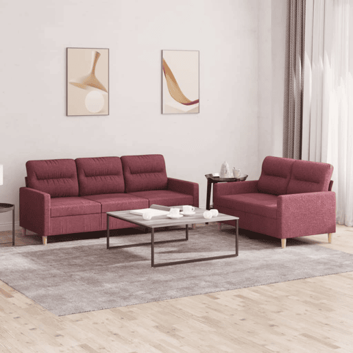 vidaXL 2 pcs conjunto de sofás com almofadões tecido vermelho tinto vidaXL 2 pcs conjunto de sofás com almofadões tecido vermelho tinto