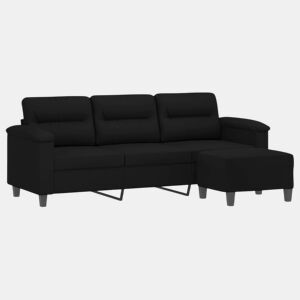 vidaXL Sofá 3 lugares c apoio de pés 180 cm tecido microfibra preto