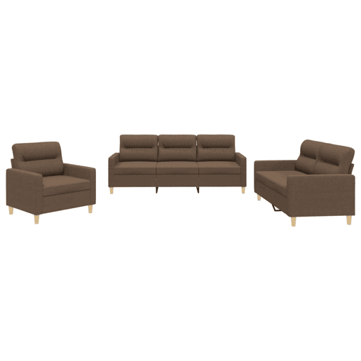 vidaXL 3 pcs conjunto de sofás com almofadões tecido castanho vidaXL 3 pcs conjunto de sofás com almofadões tecido castanho