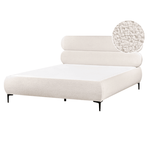Cama Bouclé LESSAY 160 x 200 cm Branco creme