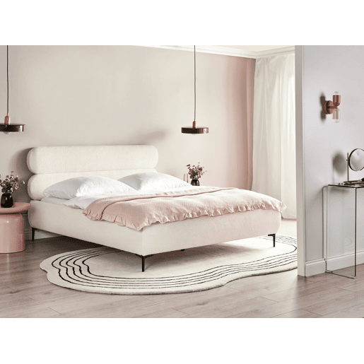 Cama Bouclé LESSAY 160 x 200 cm Branco creme