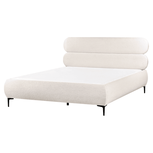 Cama Bouclé LESSAY 160 x 200 cm Branco creme