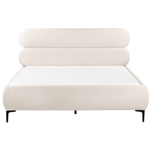 Cama Bouclé LESSAY 160 x 200 cm Branco creme