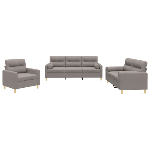 vidaXL 3 pcs conjunto de sofás com almofadas tecido cinza-acastanhado