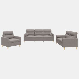 vidaXL 3 pcs conjunto de sofás com almofadas tecido cinza-acastanhado