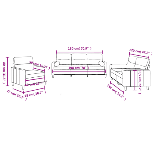 vidaXL 3 pcs conjunto de sofás com almofadas tecido cinza-acastanhado