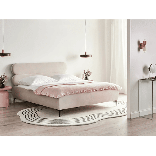 Cama Veludo LESSAY 160 x 200 cm Creme claro