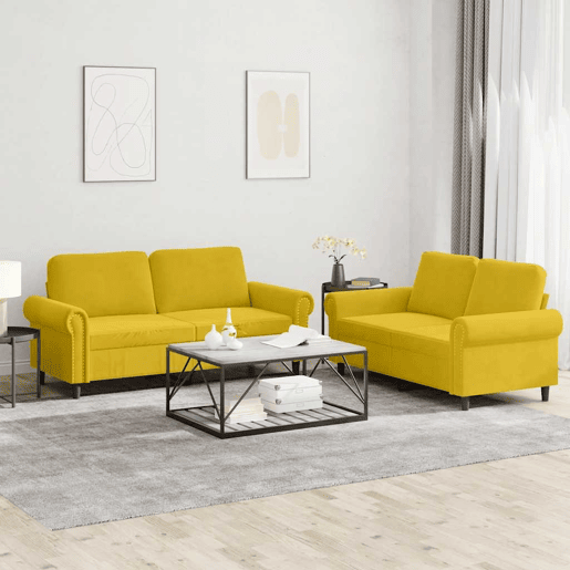 vidaXL 2 pcs conjunto de sofás com almofadões veludo amarelo vidaXL 2 pcs conjunto de sofás com almofadões veludo amarelo