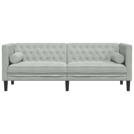vidaXL Sofá chesterfield com rolos 3 lugares veludo cinzento-claro