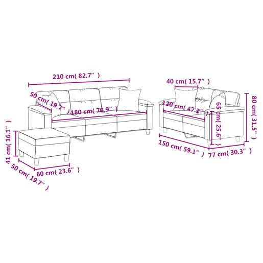 vidaXL 3 pcs conjunto sofás c almofadas tecido de microfibra bege vidaXL 3 pcs conjunto sofás c almofadas tecido de microfibra bege