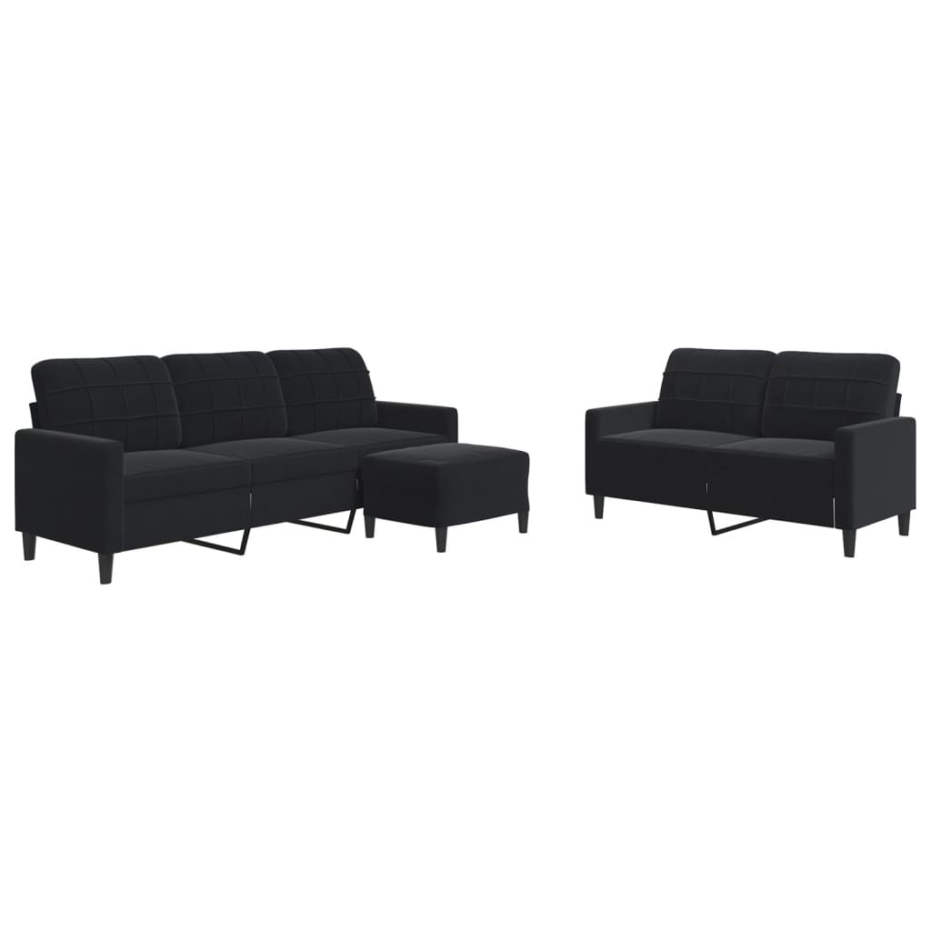 Vidaxl juego de sofás con cojines 3 piezas terciopelo negro