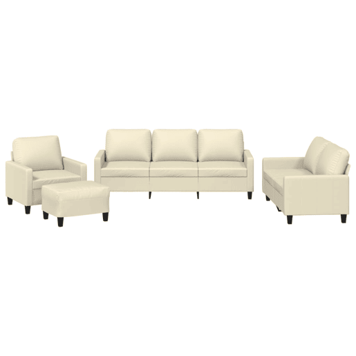 vidaXL 4 pcs conjunto sofás c almofadões couro artificial cor creme vidaXL 4 pcs conjunto sofás c almofadões couro artificial cor creme