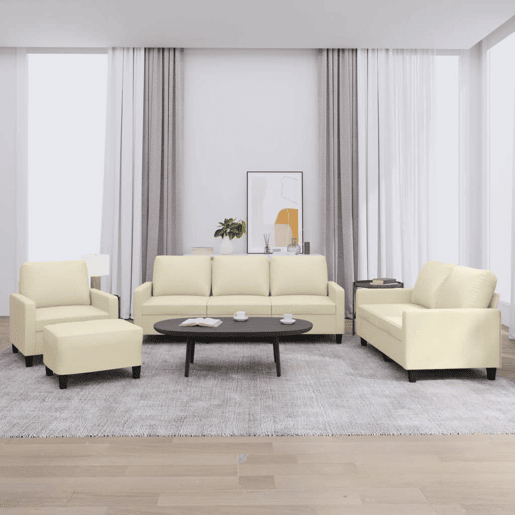 vidaXL 4 pcs conjunto sofás c almofadões couro artificial cor creme vidaXL 4 pcs conjunto sofás c almofadões couro artificial cor creme