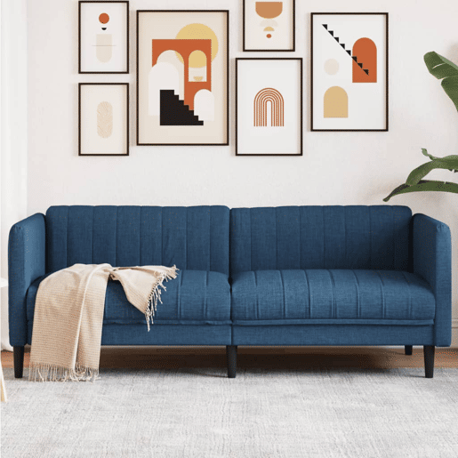 vidaXL Sofá de 3 lugares tecido azul vidaXL Sofá de 3 lugares tecido azul