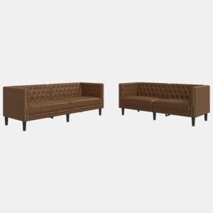vidaXL 2 pcs conj. de sofás chesterfield camurça artificial castanho