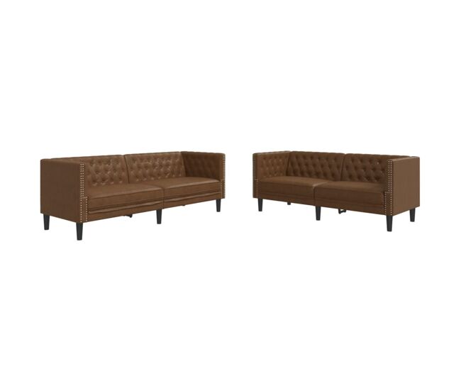 Vidaxl juego de sofás chesterfield 2 piezas cuero sintético marrón