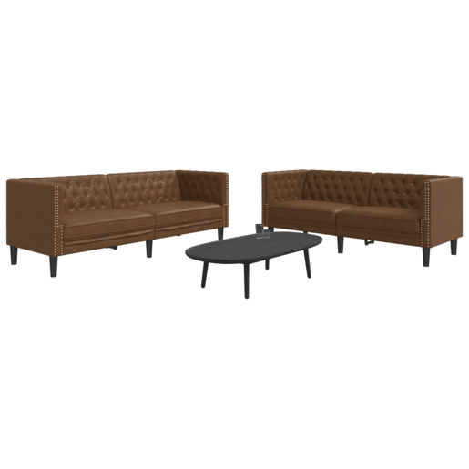vidaXL 2 pcs conj. de sofás chesterfield camurça artificial castanho