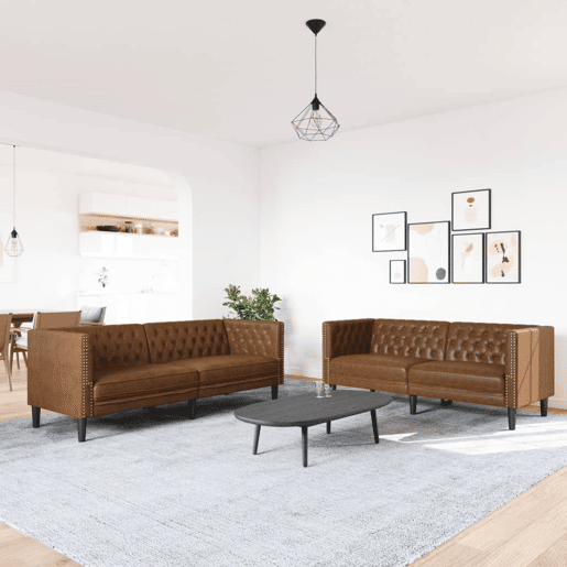 vidaXL 2 pcs conj. de sofás chesterfield camurça artificial castanho