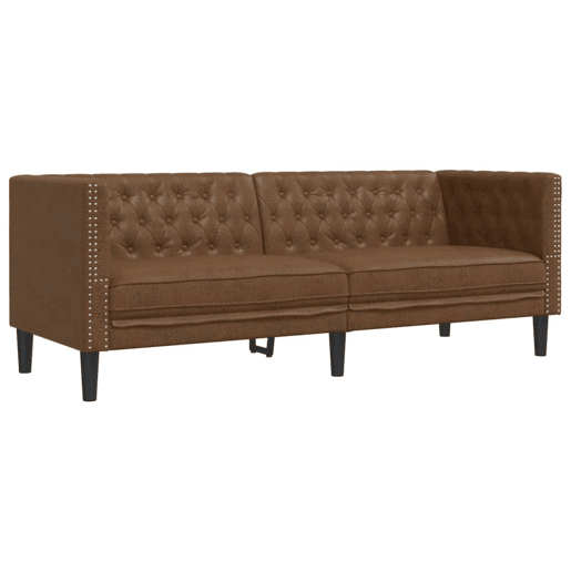 vidaXL 2 pcs conj. de sofás chesterfield camurça artificial castanho