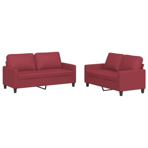 vidaXL 2 pcs conjunto sofás c almofadões couro artif. vermelho tinto
