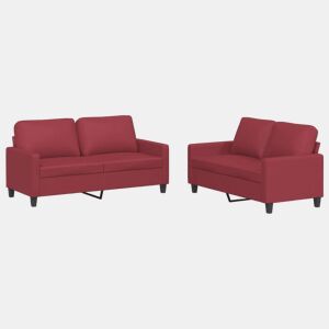 vidaXL 2 pcs conjunto sofás c almofadões couro artif. vermelho tinto