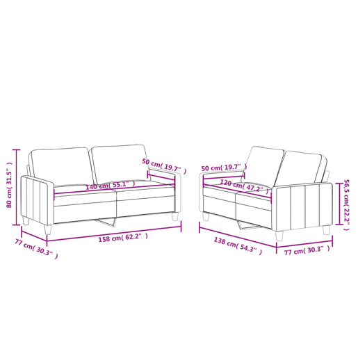 vidaXL 2 pcs conjunto sofás c almofadões couro artif. vermelho tinto