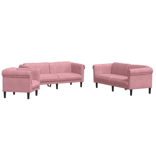 vidaXL 3 pcs conjunto de sofás veludo rosa