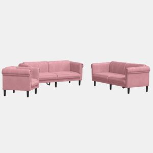 vidaXL 3 pcs conjunto de sofás veludo rosa