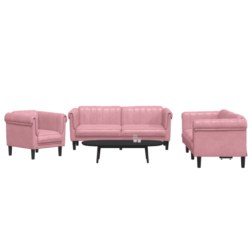 vidaXL 3 pcs conjunto de sofás veludo rosa
