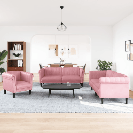 vidaXL 3 pcs conjunto de sofás veludo rosa