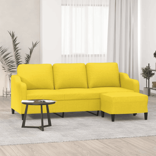 vidaXL Sofá de 3 lugares com apoio de pés 180 cm tecido amarelo-claro vidaXL Sofá de 3 lugares com apoio de pés 180 cm tecido amarelo-claro