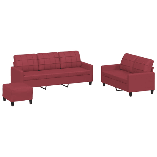 vidaXL 3 pcs conjunto sofás c almofadões couro artif. vermelho tinto vidaXL 3 pcs conjunto sofás c almofadões couro artif. vermelho tinto