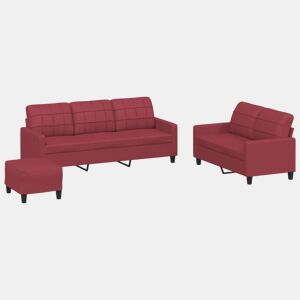 vidaXL 3 pcs conjunto sofás c almofadões couro artif. vermelho tinto