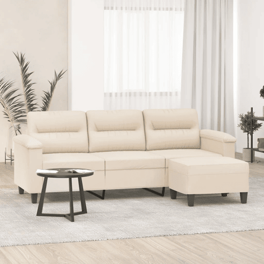 vidaXL Sofá de 3 lugares c apoio de pés 180 cm tecido microfibra bege vidaXL Sofá de 3 lugares c apoio de pés 180 cm tecido microfibra bege