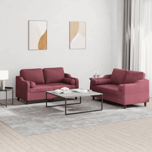 vidaXL 2 pcs conjunto de sofás com almofadas tecido vermelho-tinto