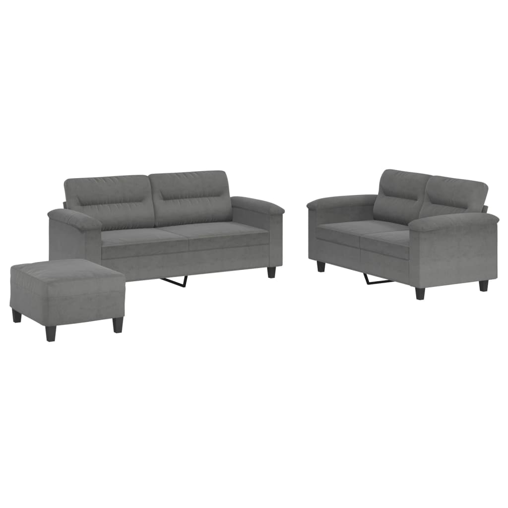 Vidaxl juego de sofás con cojines 3 piezas tela microfibra gris oscuro