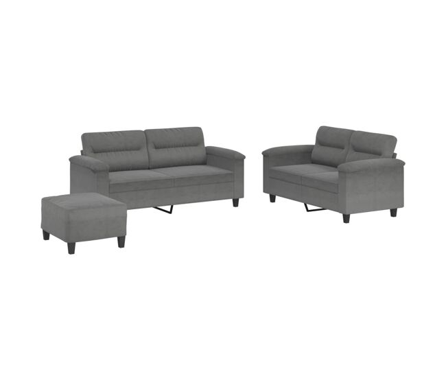 Vidaxl juego de sofás con cojines 3 piezas tela microfibra gris oscuro