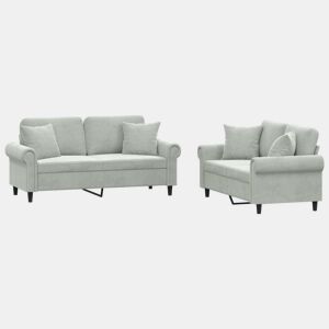 vidaXL 2 pcs conjunto de sofás com almofadas veludo cinzento-claro