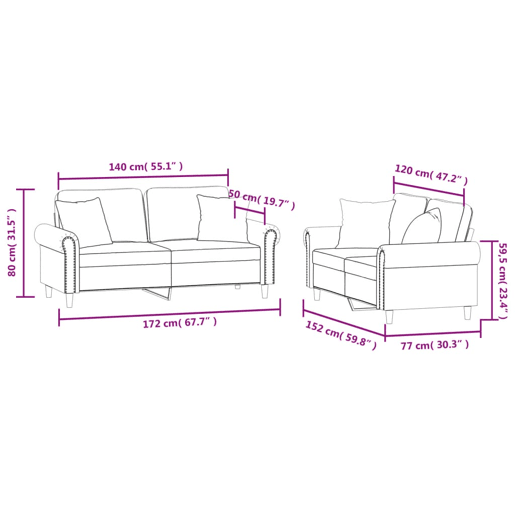 vidaXL 2 pcs conjunto de sofás com almofadas veludo cinzento-claro vidaXL 2 pcs conjunto de sofás com almofadas veludo cinzento-claro