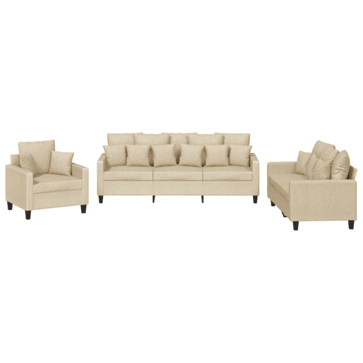 vidaXL 3 pcs conjunto de sofás com almofadas tecido cor creme