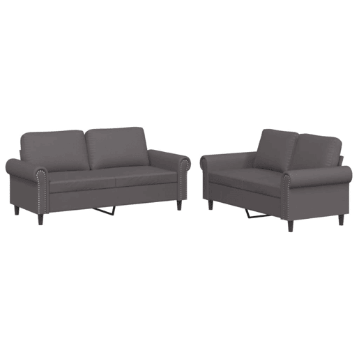 vidaXL 2 pcs conjunto de sofás c almofadões couro artificial cinzento vidaXL 2 pcs conjunto de sofás c almofadões couro artificial cinzento