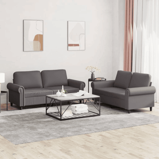 vidaXL 2 pcs conjunto de sofás c almofadões couro artificial cinzento vidaXL 2 pcs conjunto de sofás c almofadões couro artificial cinzento