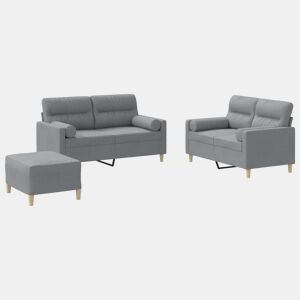 vidaXL 3 pcs conjunto de sofás com almofadas tecido cinzento-claro