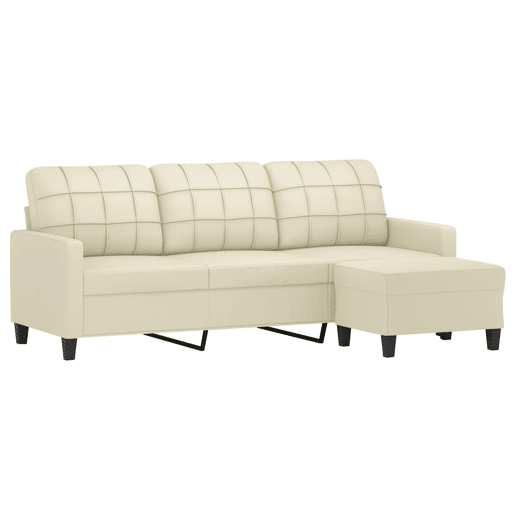 vidaXL Sofá 3 lugares c apoio pés 180 cm couro artificial cor creme