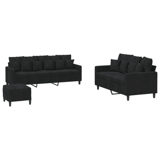 vidaXL 3 pcs conjunto de sofás com almofadões veludo preto vidaXL 3 pcs conjunto de sofás com almofadões veludo preto