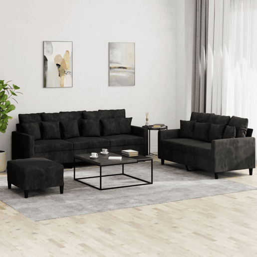 vidaXL 3 pcs conjunto de sofás com almofadões veludo preto vidaXL 3 pcs conjunto de sofás com almofadões veludo preto