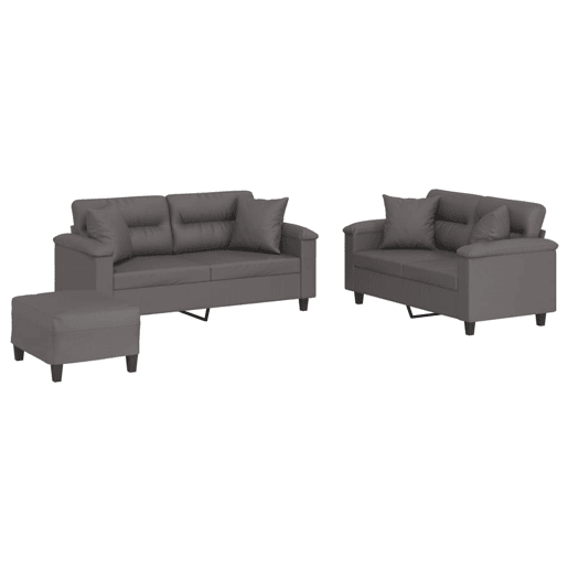 vidaXL 3 pcs conjunto de sofás com almofadas couro artificial cinzento vidaXL 3 pcs conjunto de sofás com almofadas couro artificial cinzento